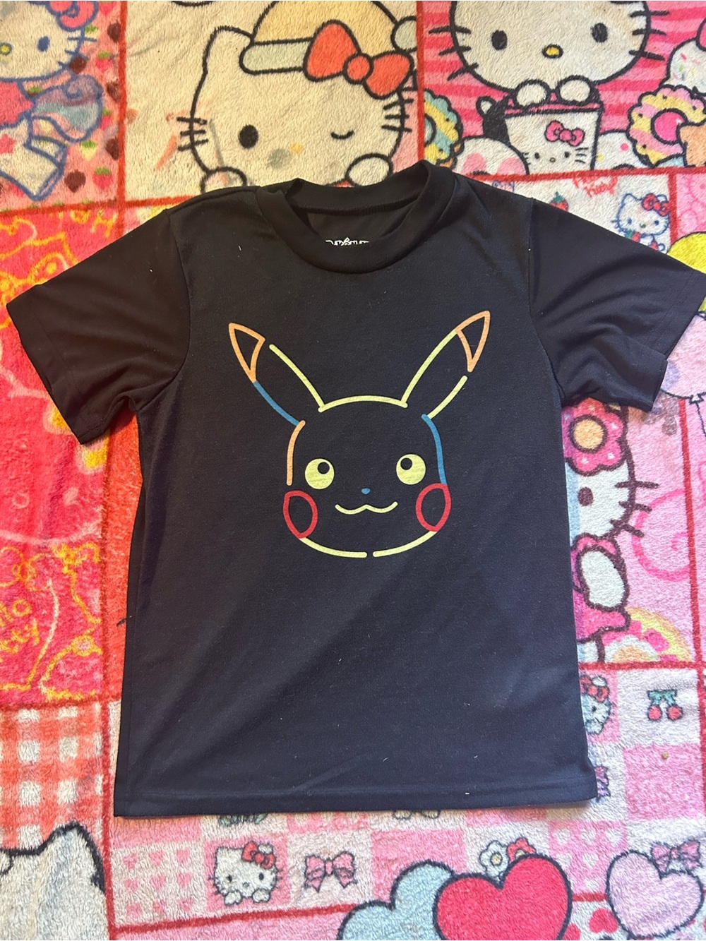 Pokemon Black Tee with Neon Rainbow Pikachu Outline